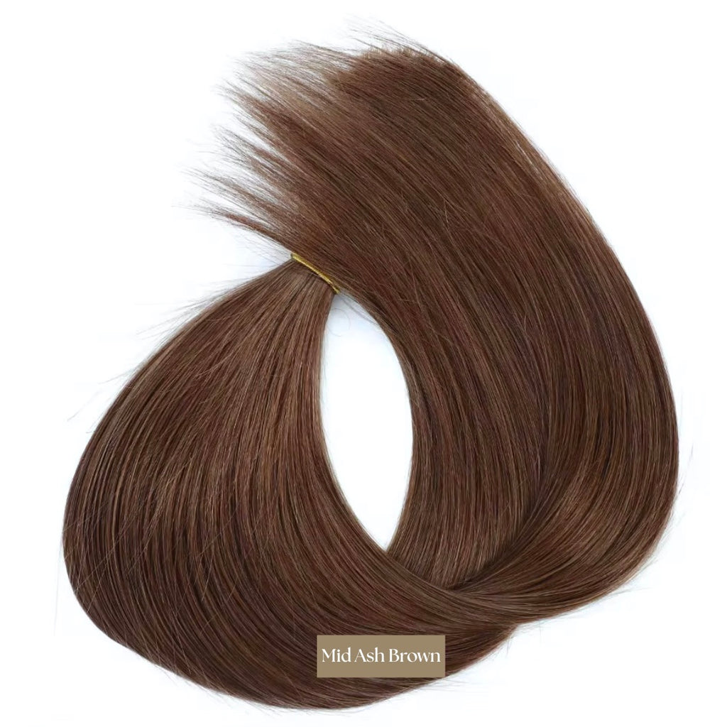 Human Hair Extensions. Mid Ash Brown