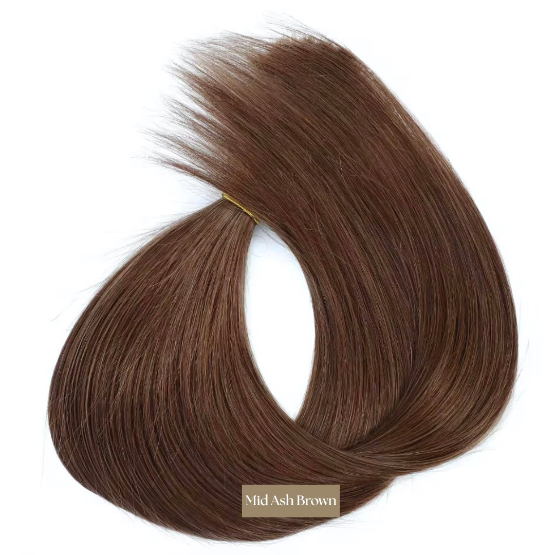 Human Hair Extensions. Mid Ash Brown