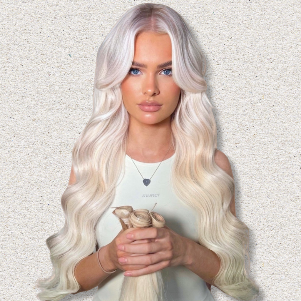 Human Hair Extensions. White Blonde