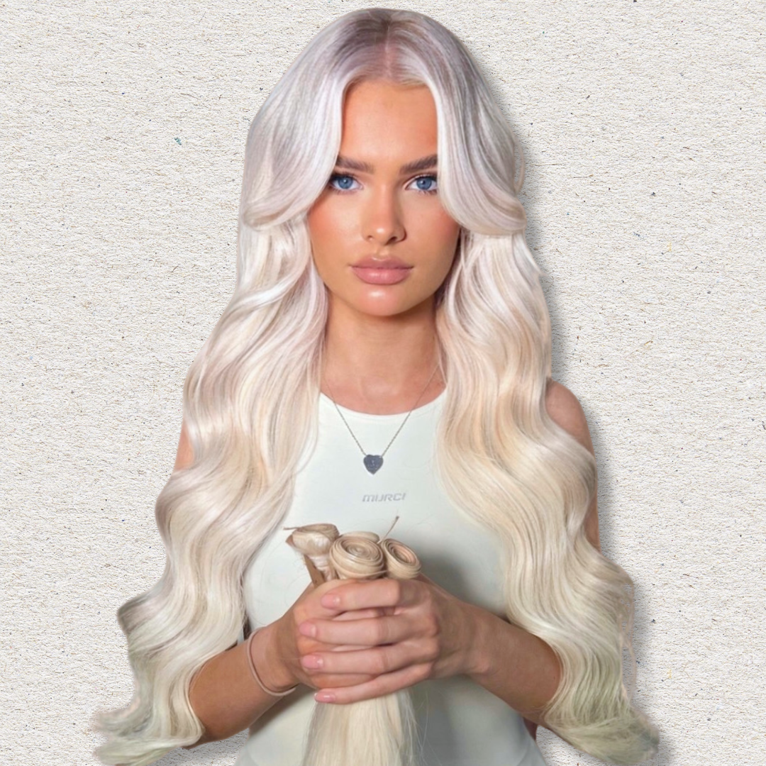Human Hair Extensions. White Blonde