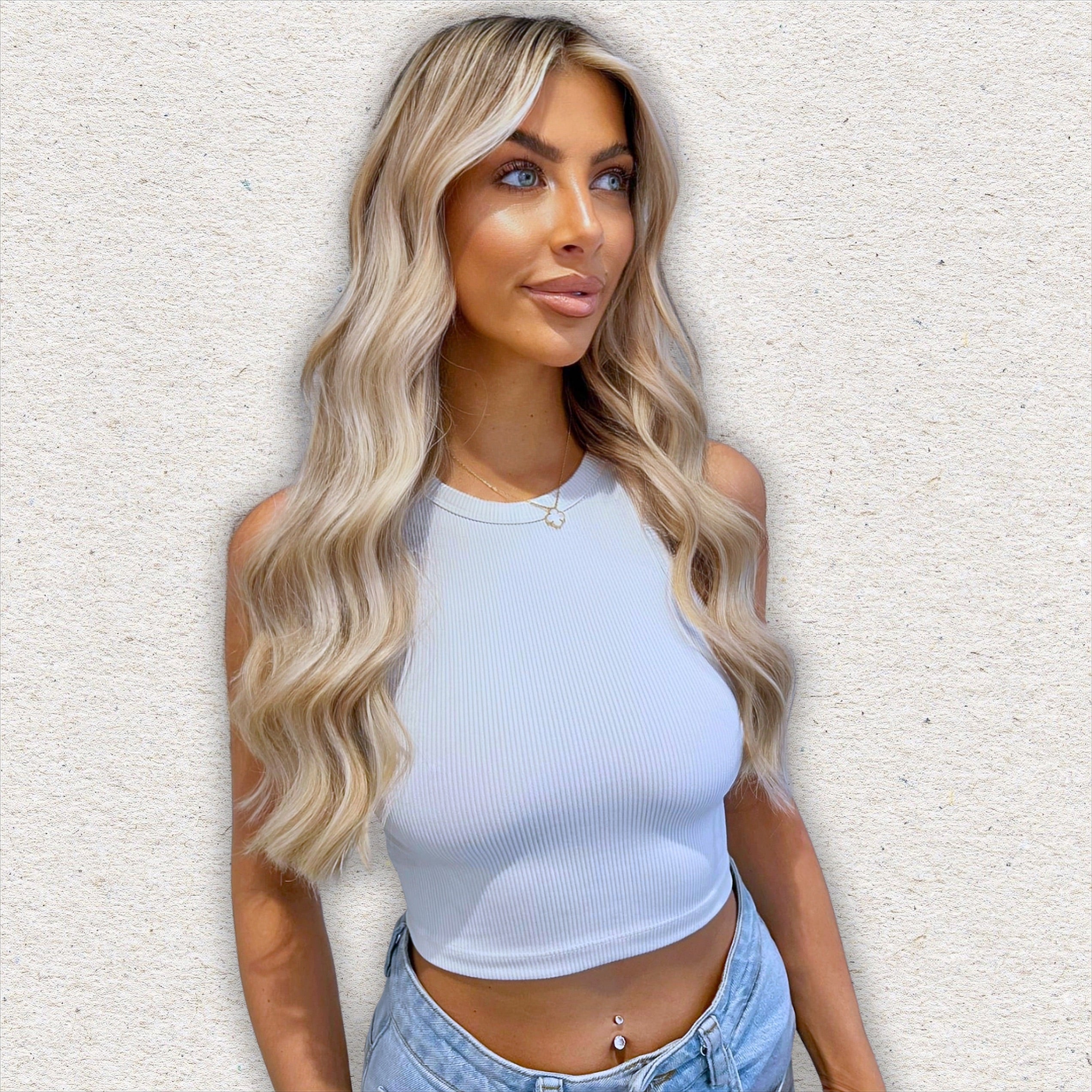 Human Hair Extensions. Mid Ash Blonde